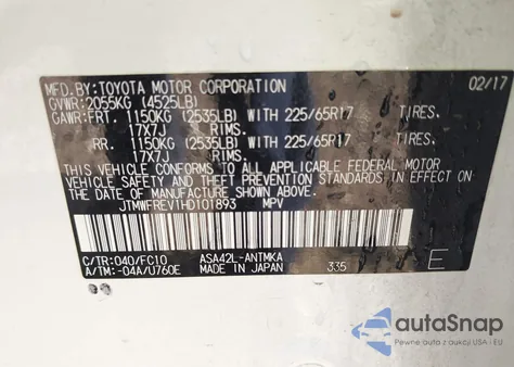 2017 Toyota Rav4 Xle from USA, damaged, VIN JTMWFREV1HD101893